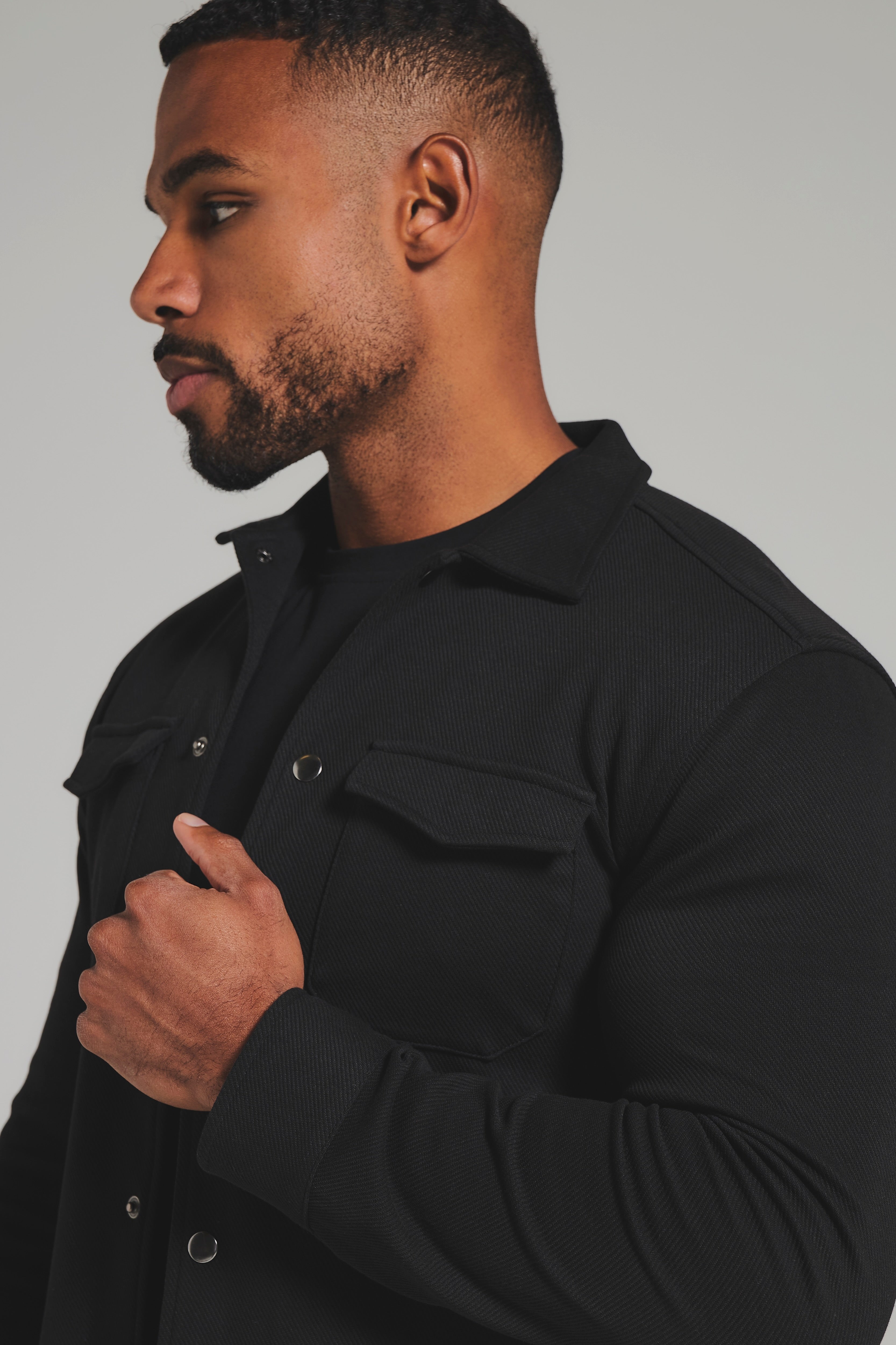 Twill Jersey Shacket in Black