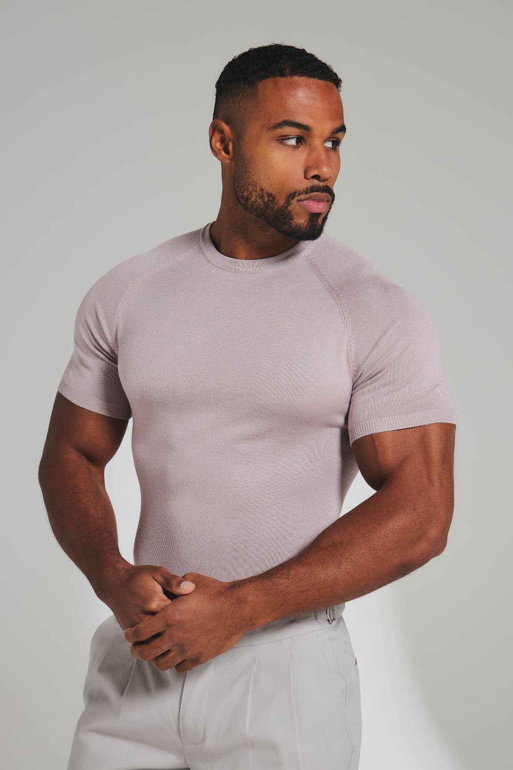 Fine Gauge Knitted T-Shirt in Dusky Pink