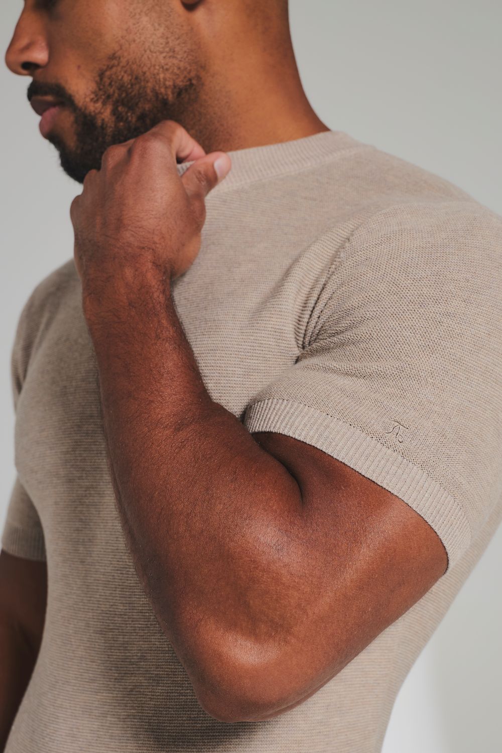 Textured Knitted Crew Neck T-Shirt in Neutral