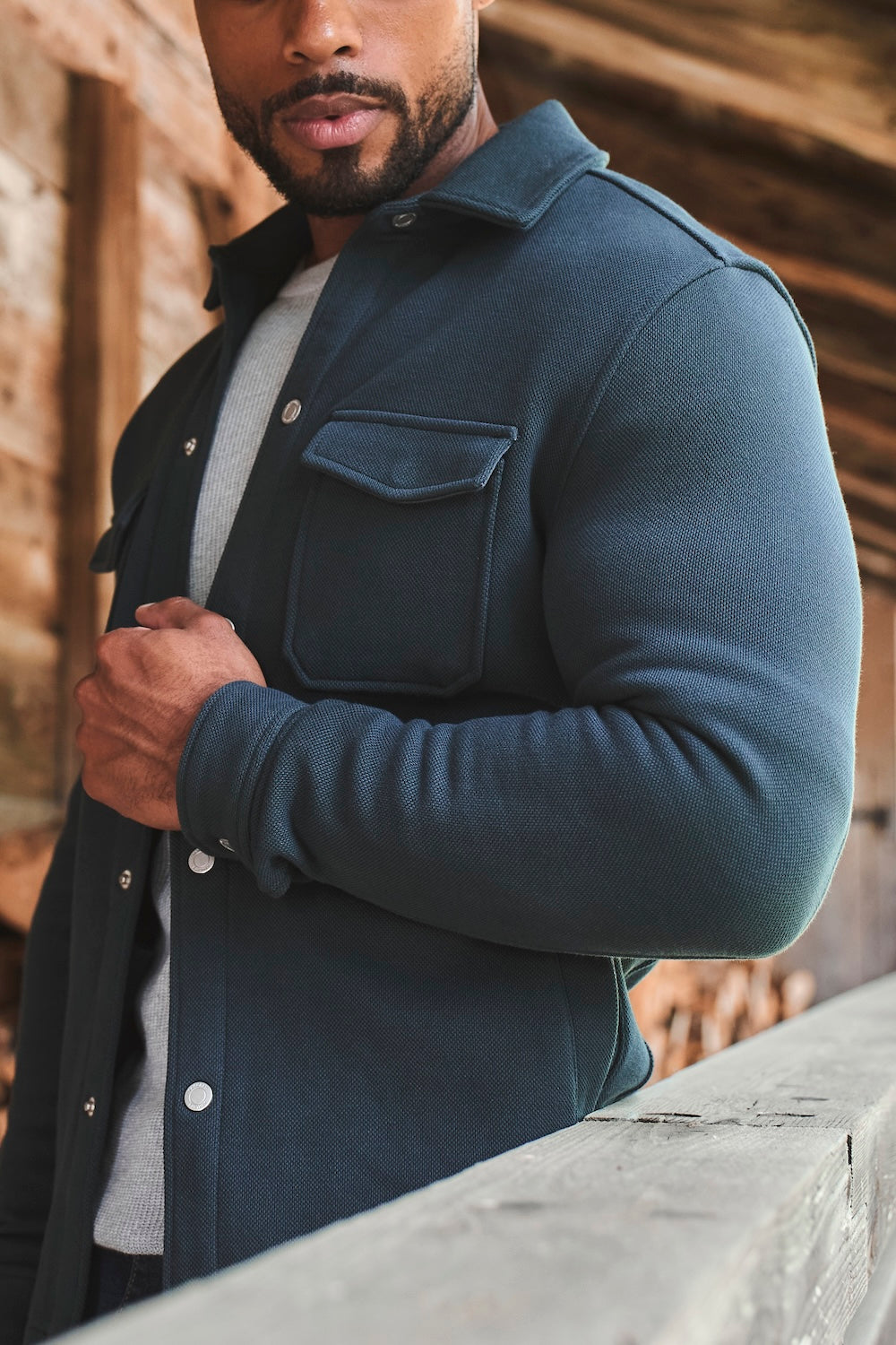 Textured Jersey Shacket in Ink