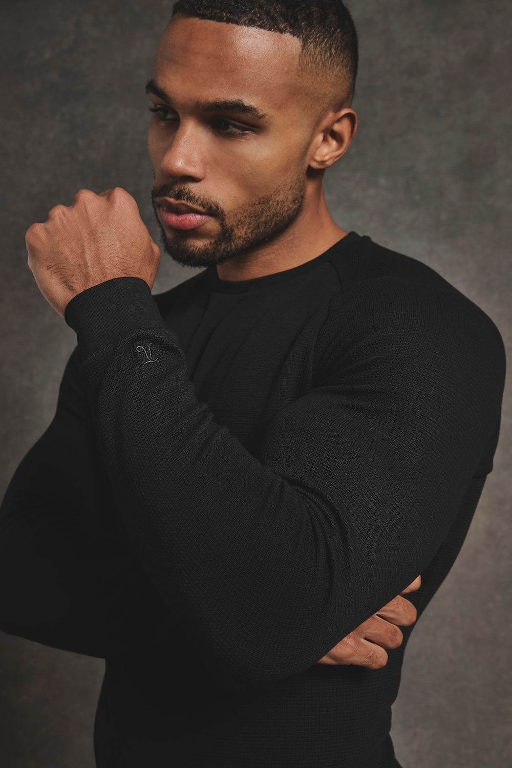 Heavy Weight Textured Crew Neck in Black