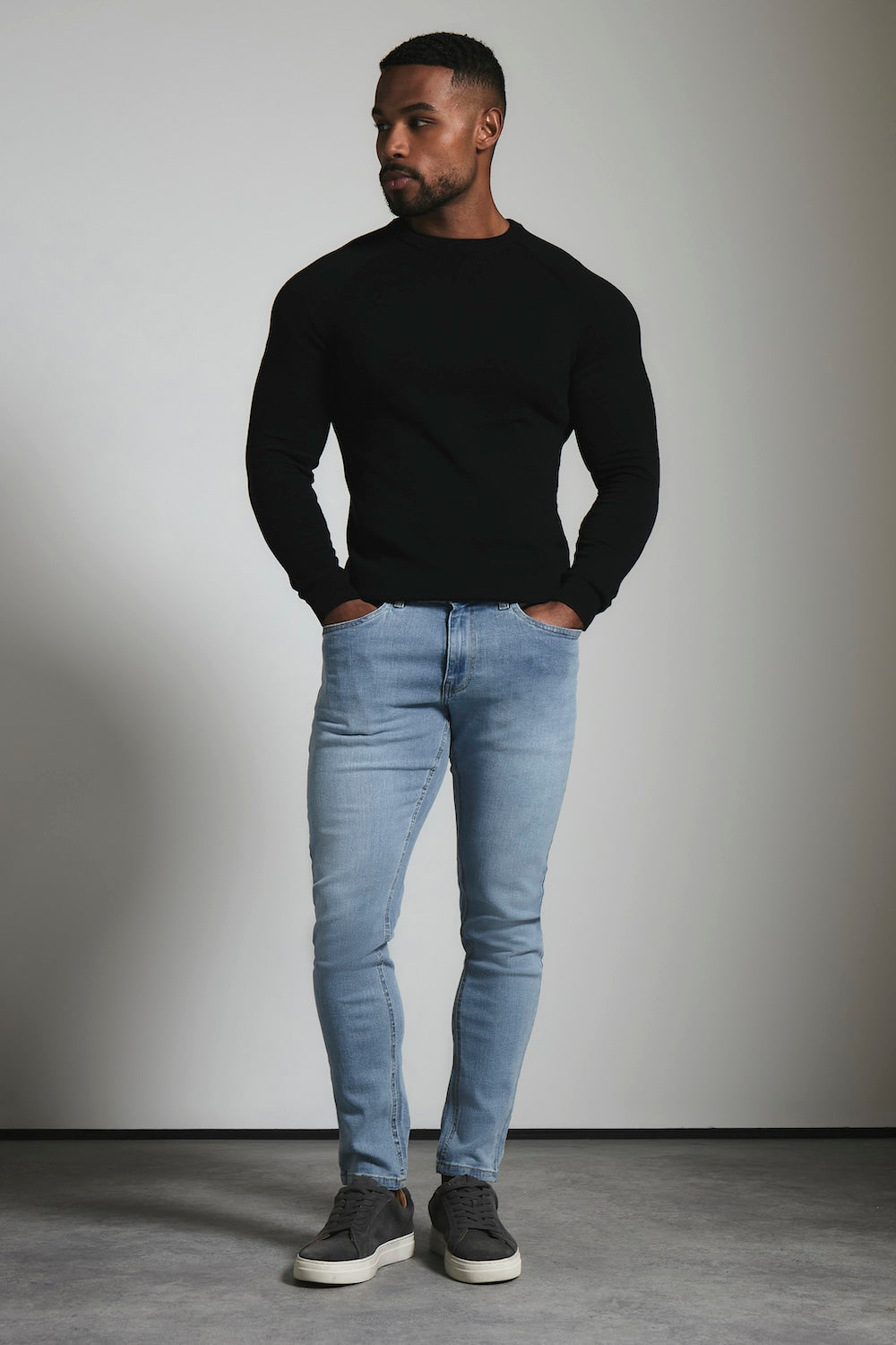 Muscle Fit Stretch Jeans in Light Blue