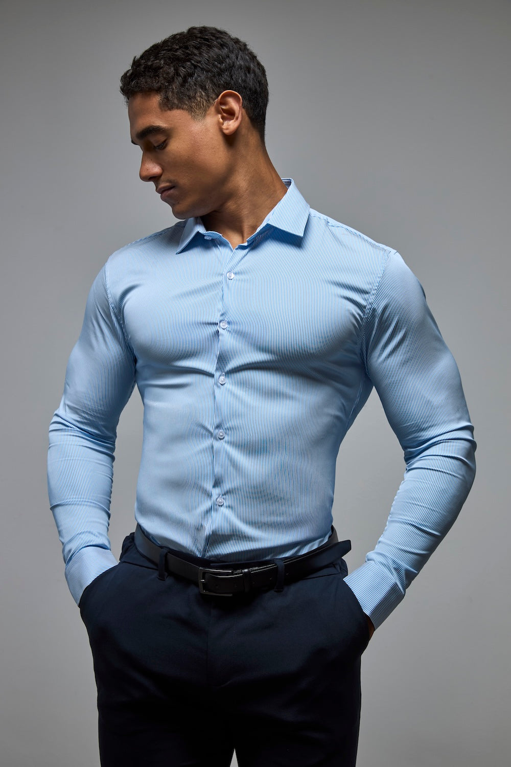 Performance Business Shirt in Blue/White Bengal Stripe