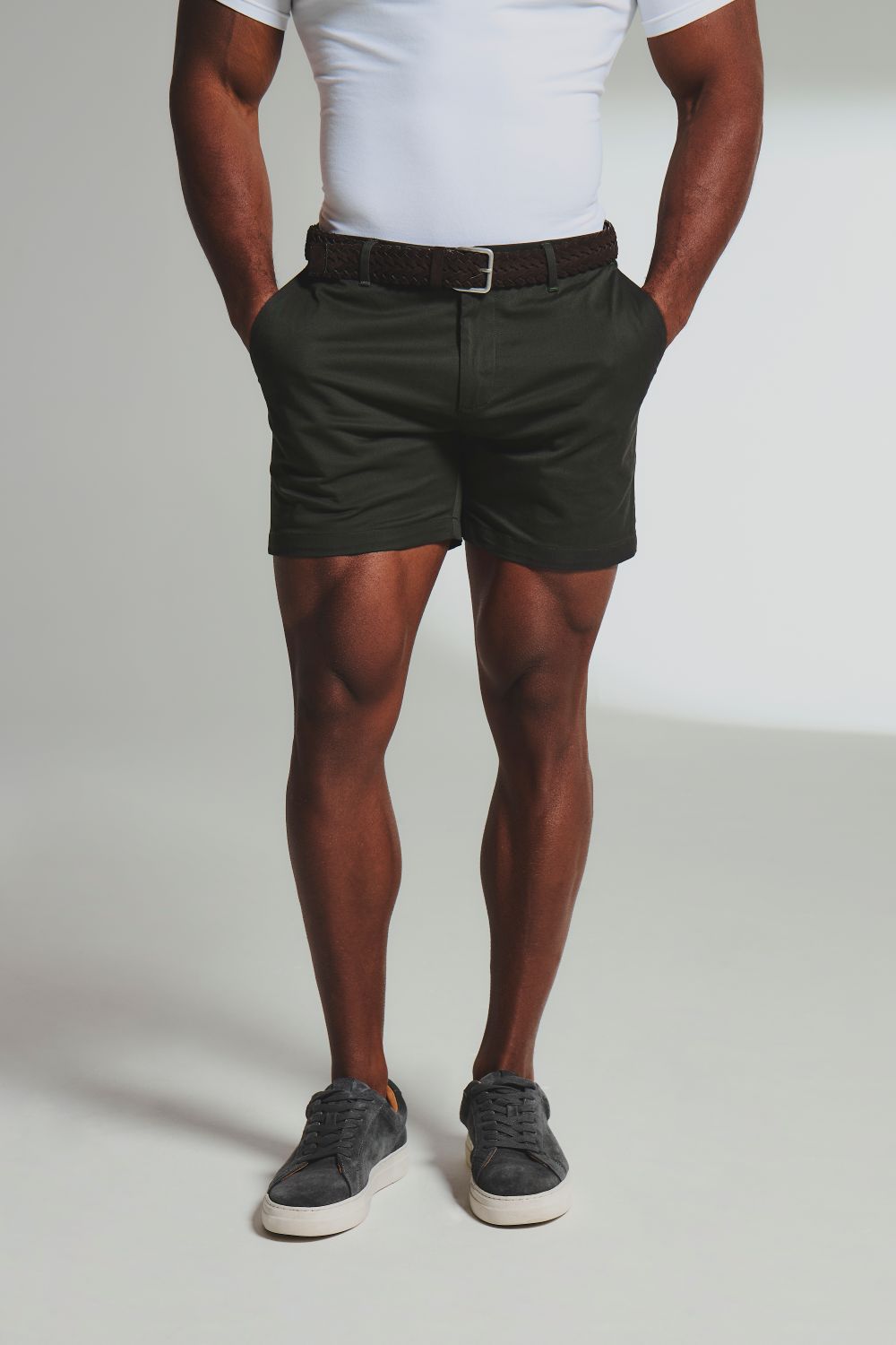 Muscle Fit Stretch Chino Shorts - Shorter Length in Dark Khaki