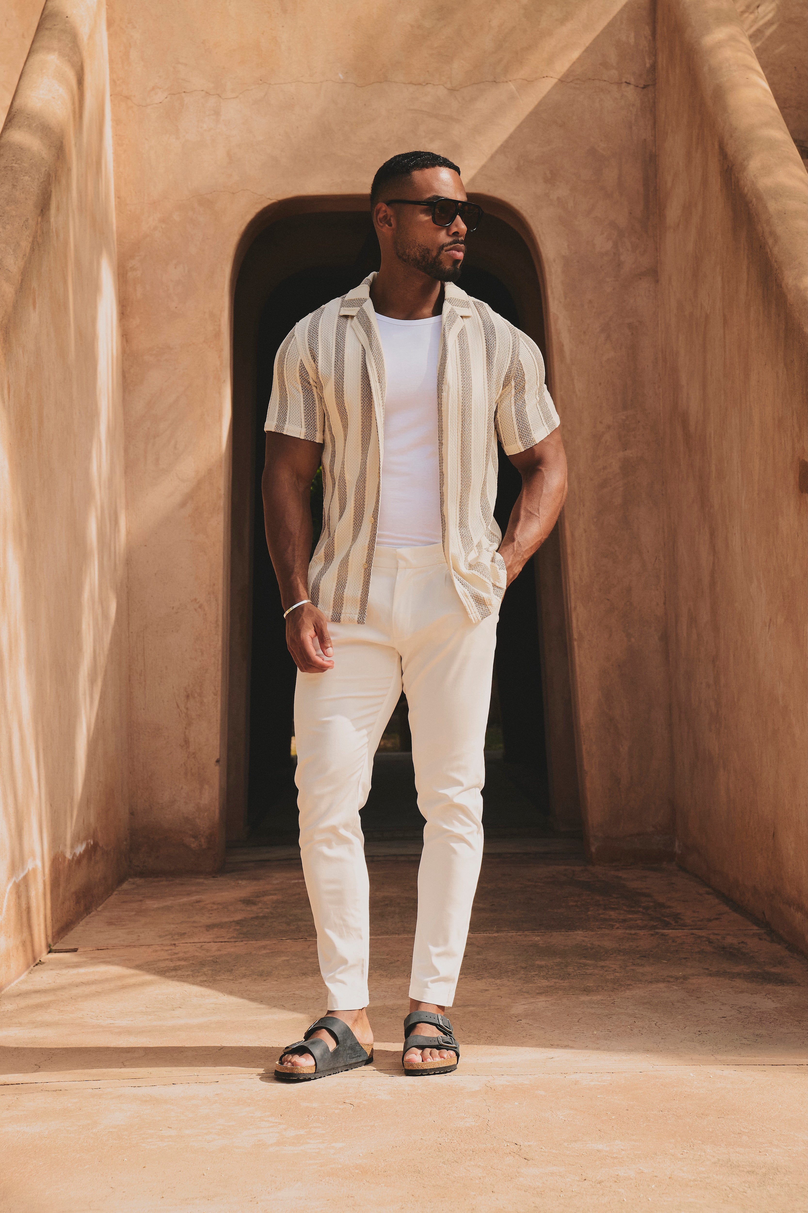 Smart Pleated Cotton Side Adjust Trouser in White