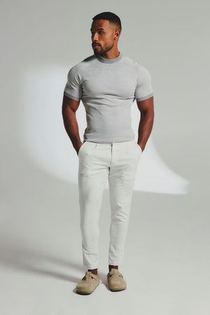 Stripe Knitted T-Shirt in Grey and Off-White