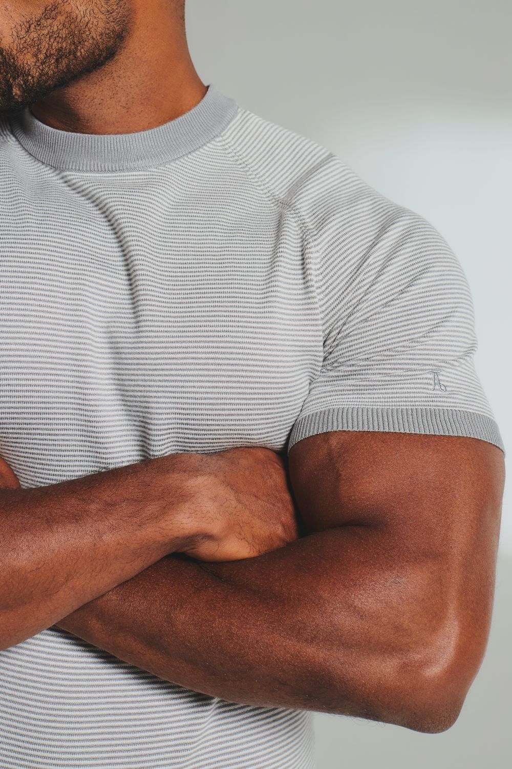 Stripe Knitted T-Shirt in Grey and Off-White