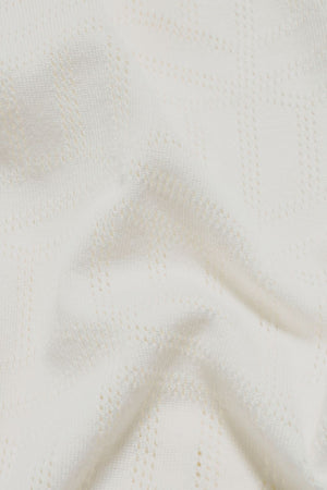 Geo Jacquard Revere Collar Knitted Shirt in White