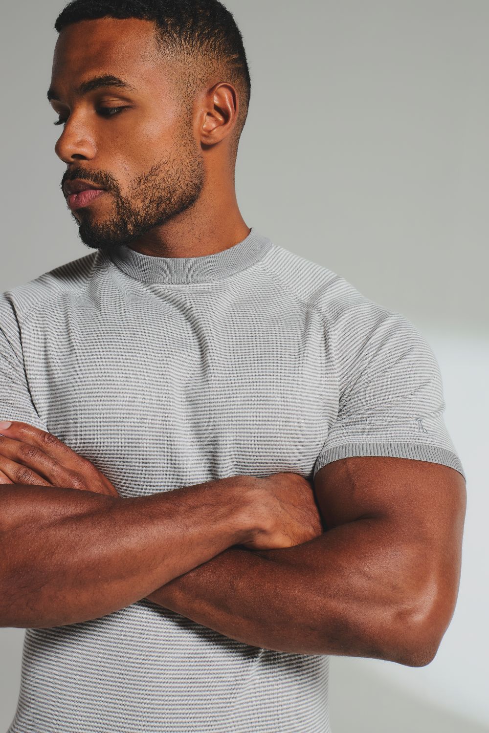 Stripe Knitted T-Shirt in Grey and Off-White
