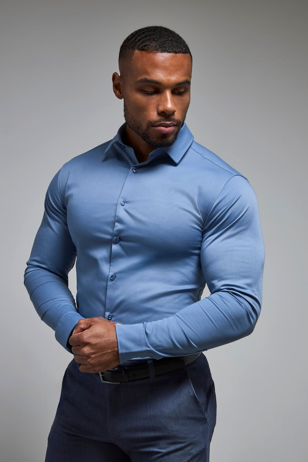Muscle Fit Dress Shirt in Steel Blue