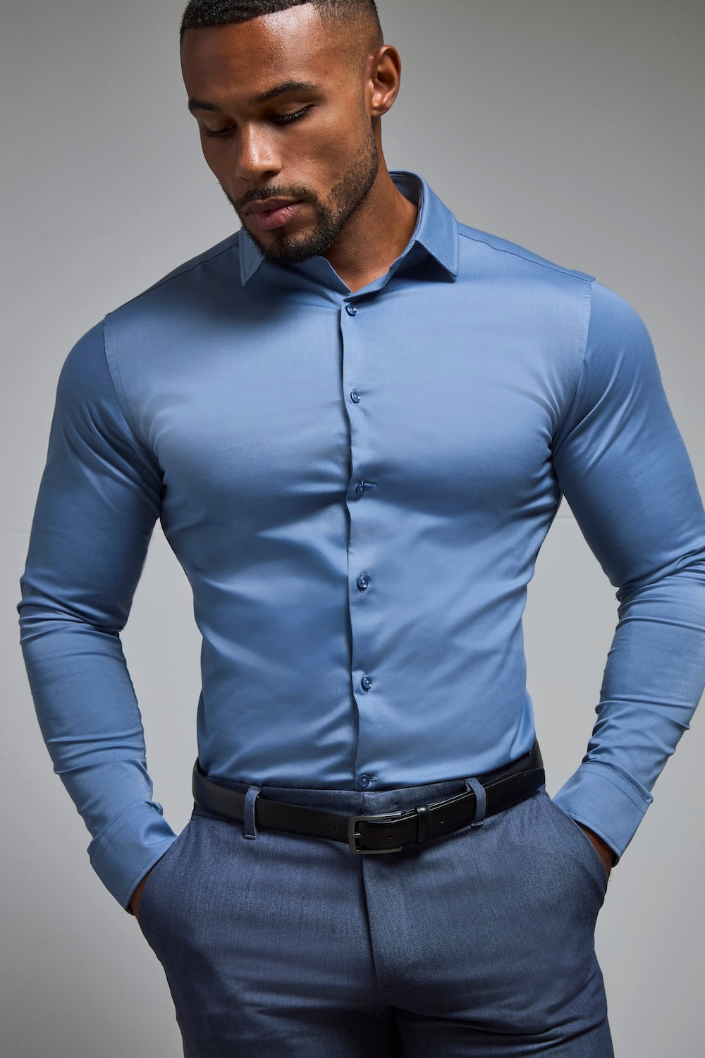 Muscle Fit Dress Shirt in Steel Blue