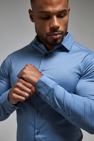 Muscle Fit Dress Shirt in Steel Blue