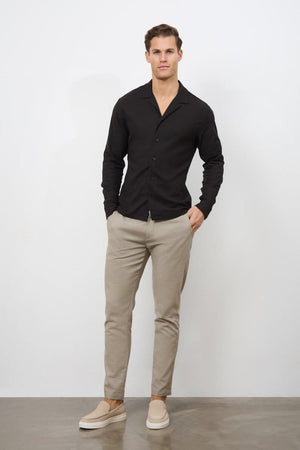 Linen Blend Cuban Collar Shirt in Black - TAILORED ATHLETE - ROW