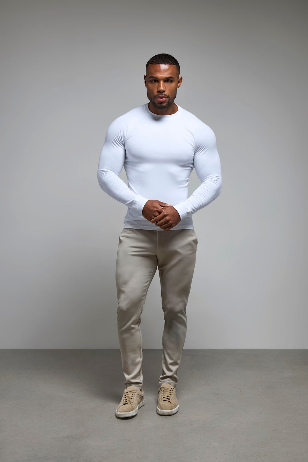 Muscle Fit Long Sleeve T-Shirt in White