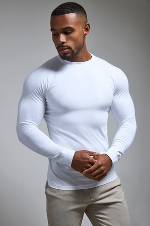 Muscle Fit Long Sleeve T-Shirt in White