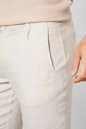 Linen Blend Single Pleated Trousers in Stone - TAILORED ATHLETE - ROW