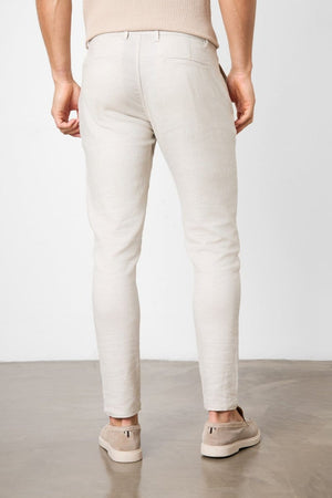Linen Blend Single Pleated Trousers in Stone - TAILORED ATHLETE - ROW