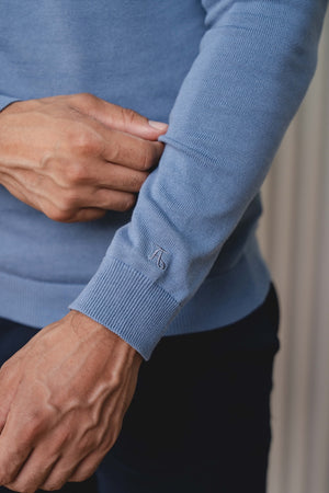 Pure Cotton Knitted V-Neck Jumper in Airforce Blue