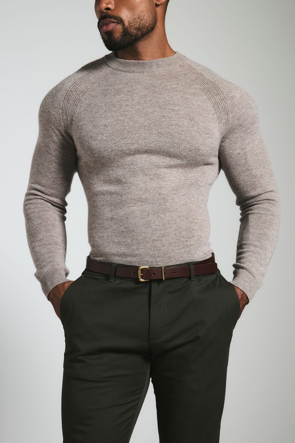 Muscle Fit Cotton Stretch Chino Trouser in Dark Khaki