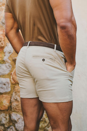 Muscle Fit Stretch Chino Shorts - Shorter Length in Stone