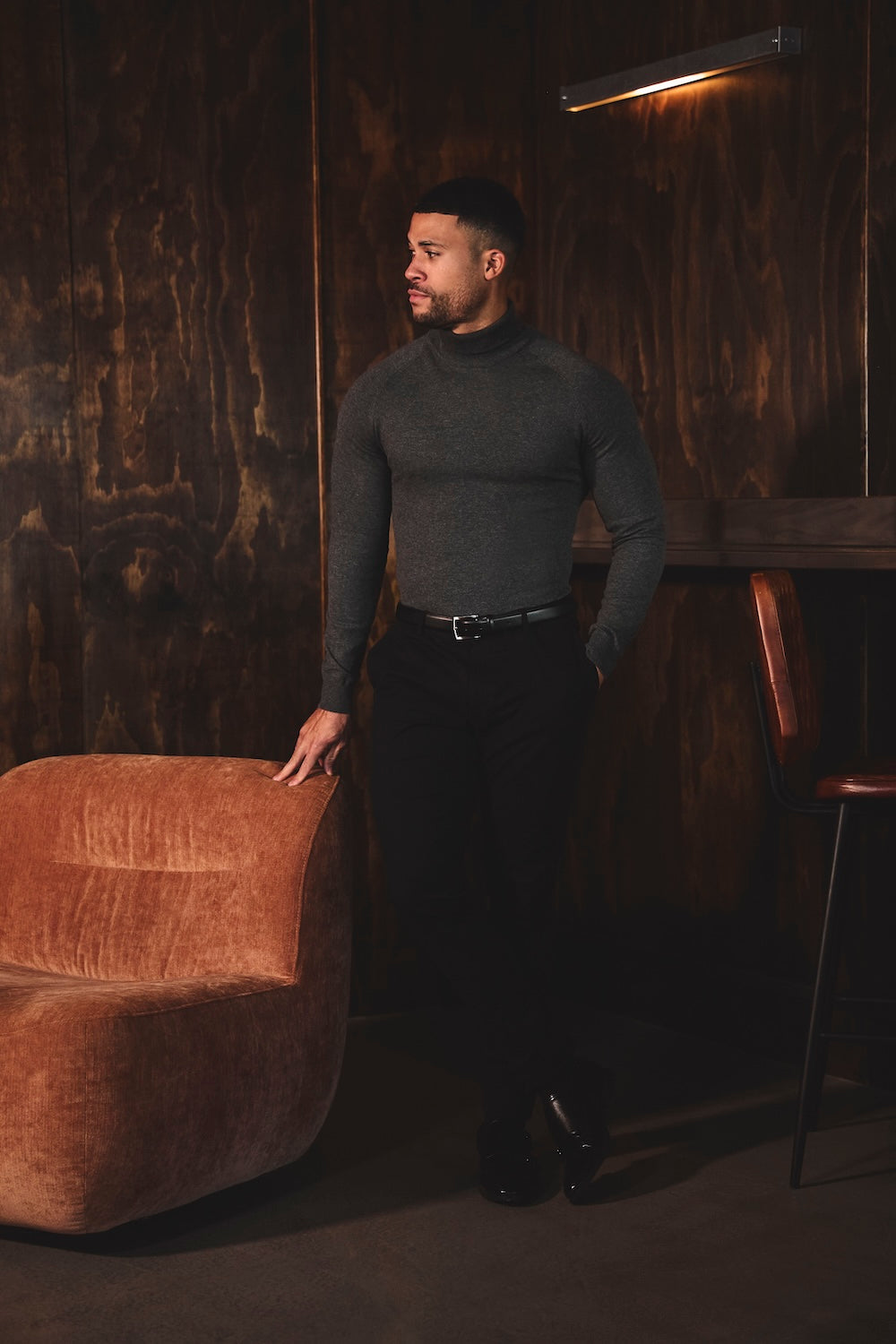 Cotton Blend Roll Neck Jumper in Charcoal