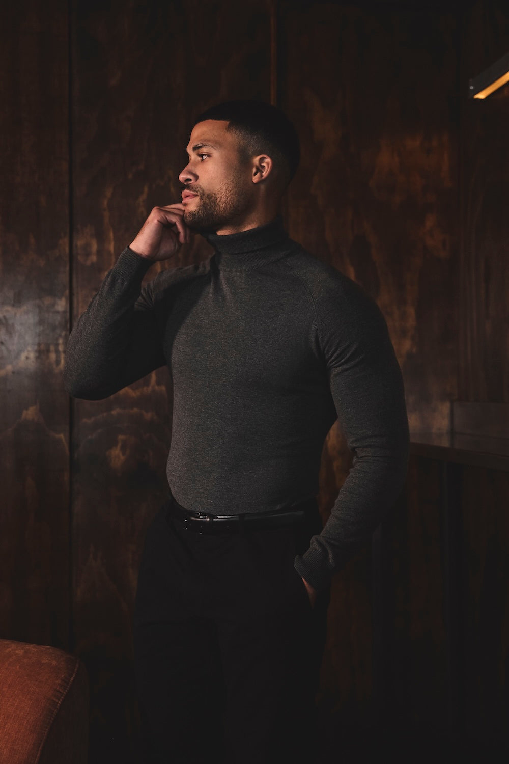 Cotton Blend Roll Neck Jumper in Charcoal