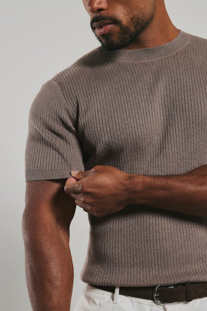 Soft Knitted Ribbed T-Shirt in Wheat