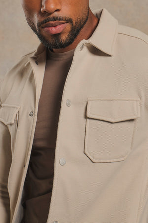 Twill Jersey Shacket in Stone