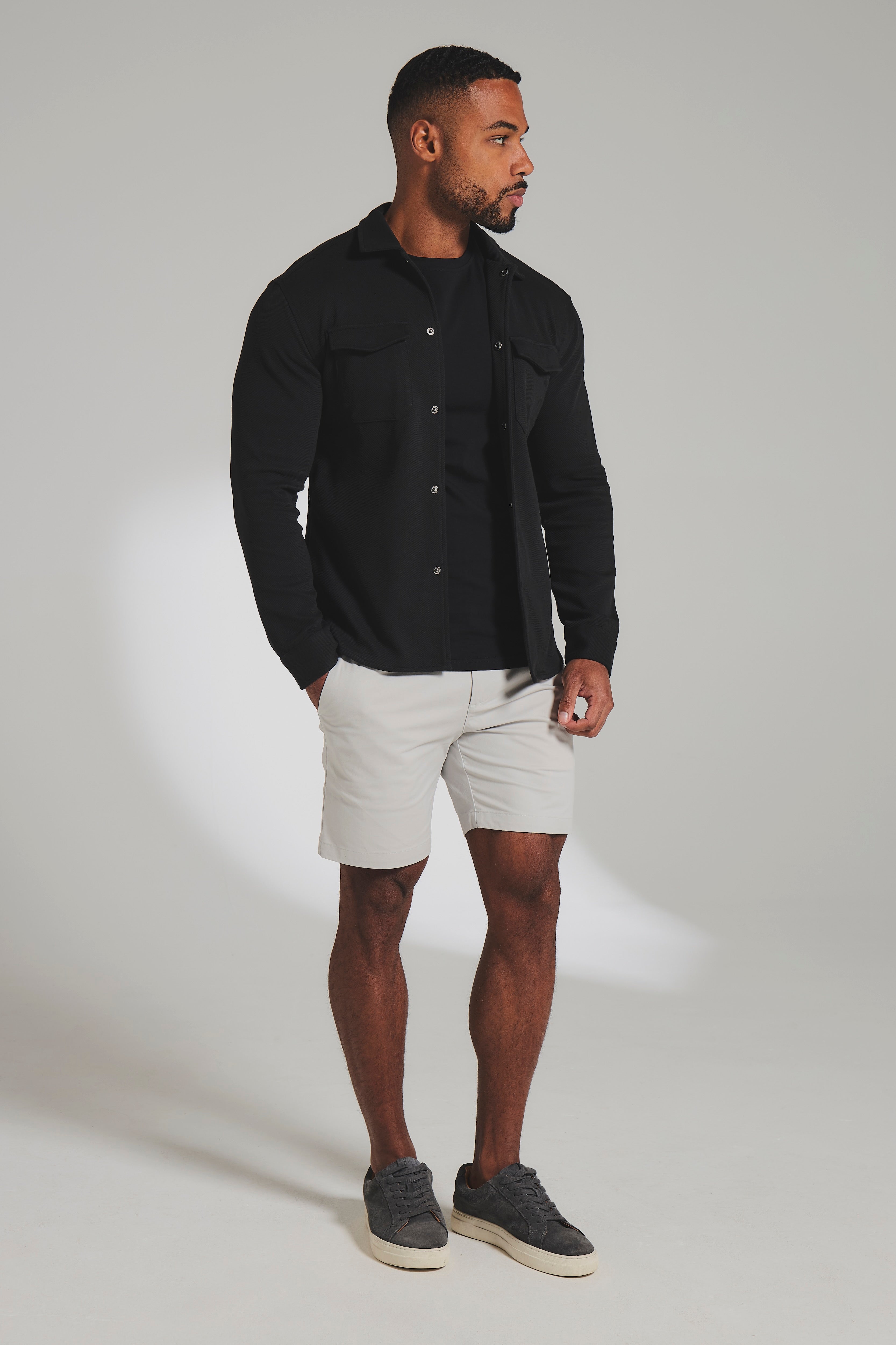 Twill Jersey Shacket in Black