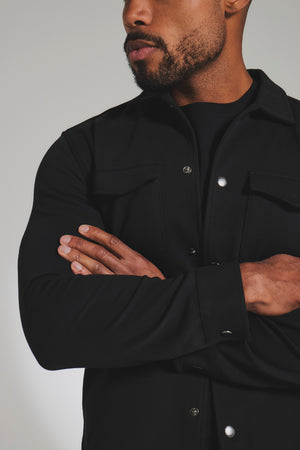 Twill Jersey Shacket in Black
