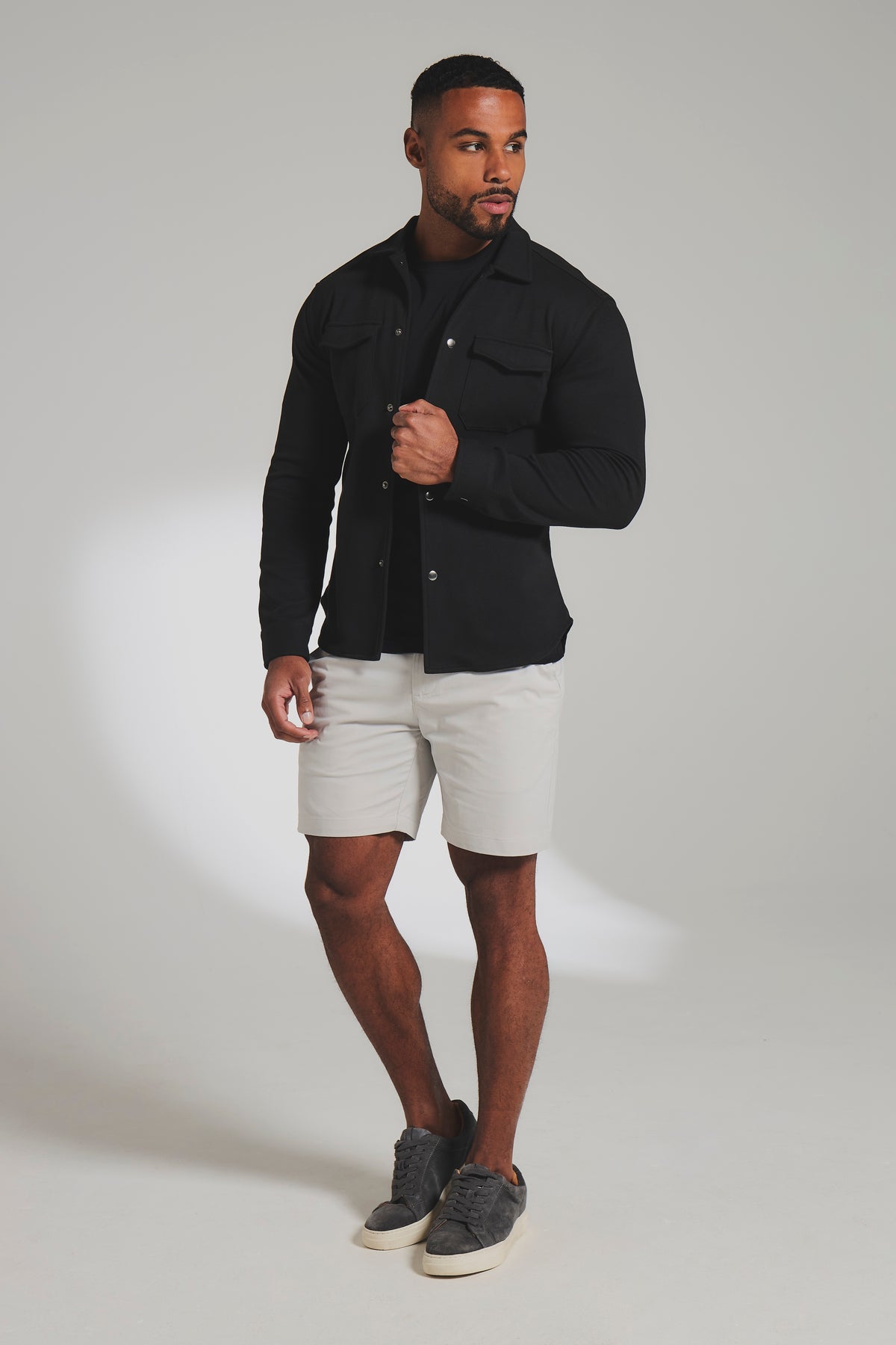 Twill Jersey Shacket in Black