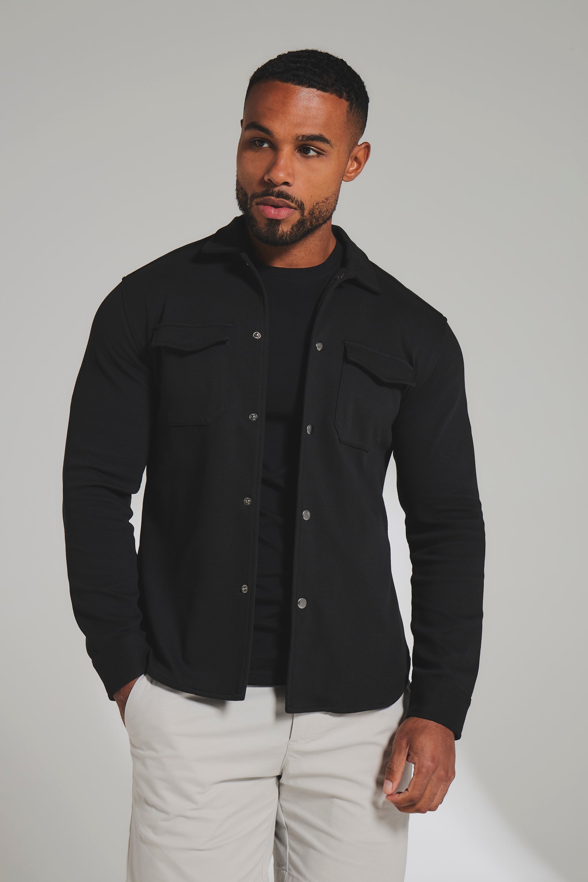 Twill Jersey Shacket in Black