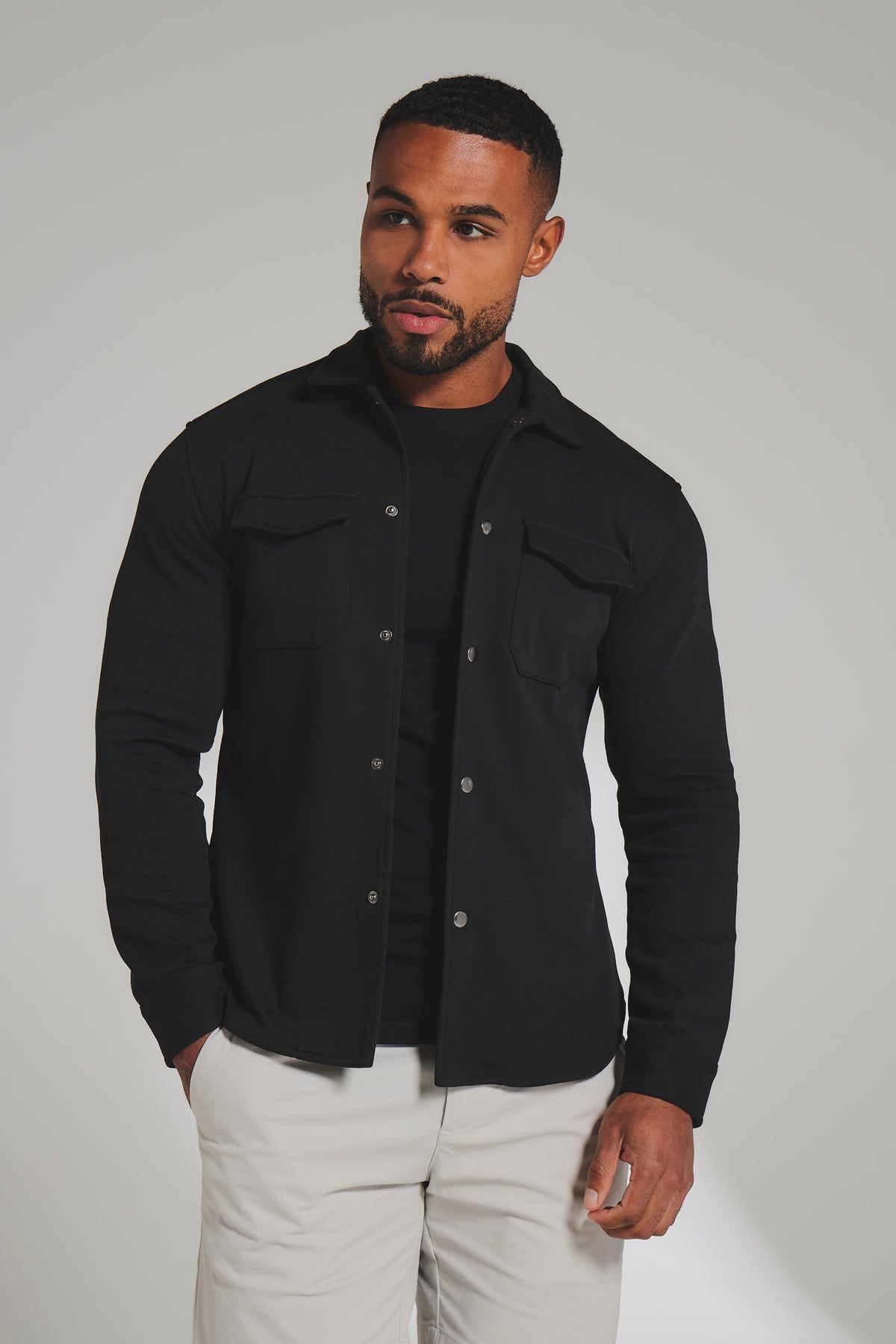 Twill Jersey Shacket in Black