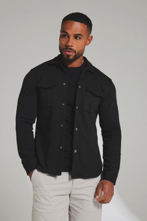 Twill Jersey Shacket in Black