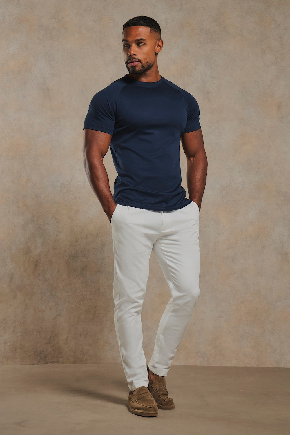 Mercerised Cotton T-Shirt in Navy