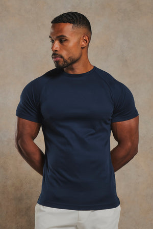 Mercerised Cotton T-Shirt in Navy