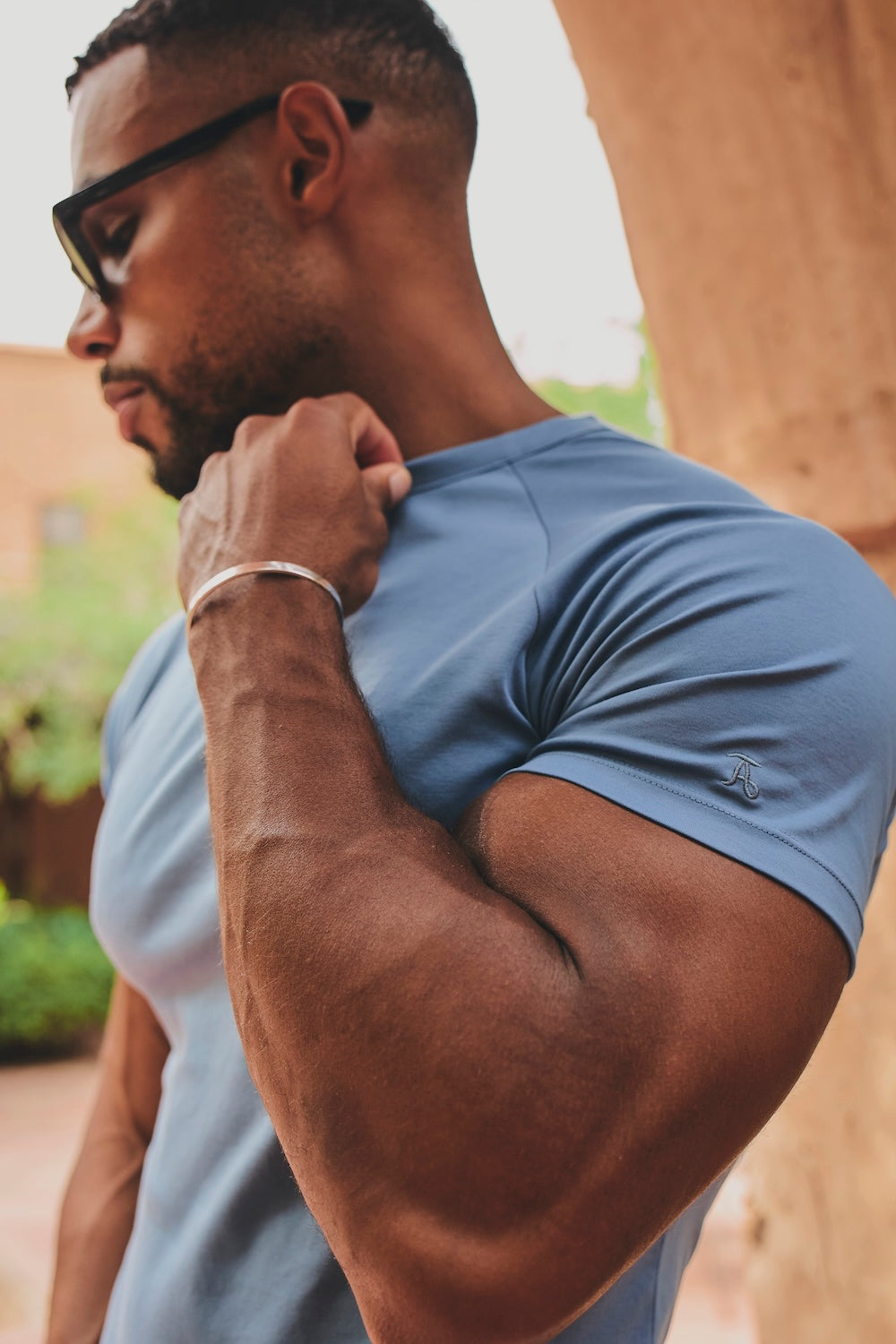 Mercerised Cotton T-Shirt in Steel Blue