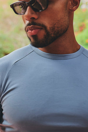 Mercerised Cotton T-Shirt in Steel Blue