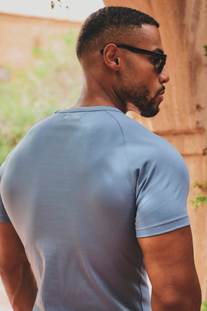 Mercerised Cotton T-Shirt in Steel Blue