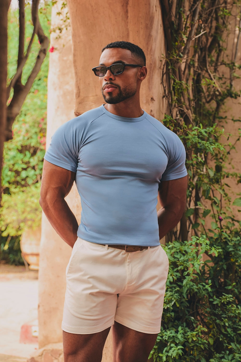 Mercerised Cotton T-Shirt in Steel Blue