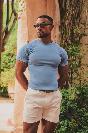 Mercerised Cotton T-Shirt in Steel Blue