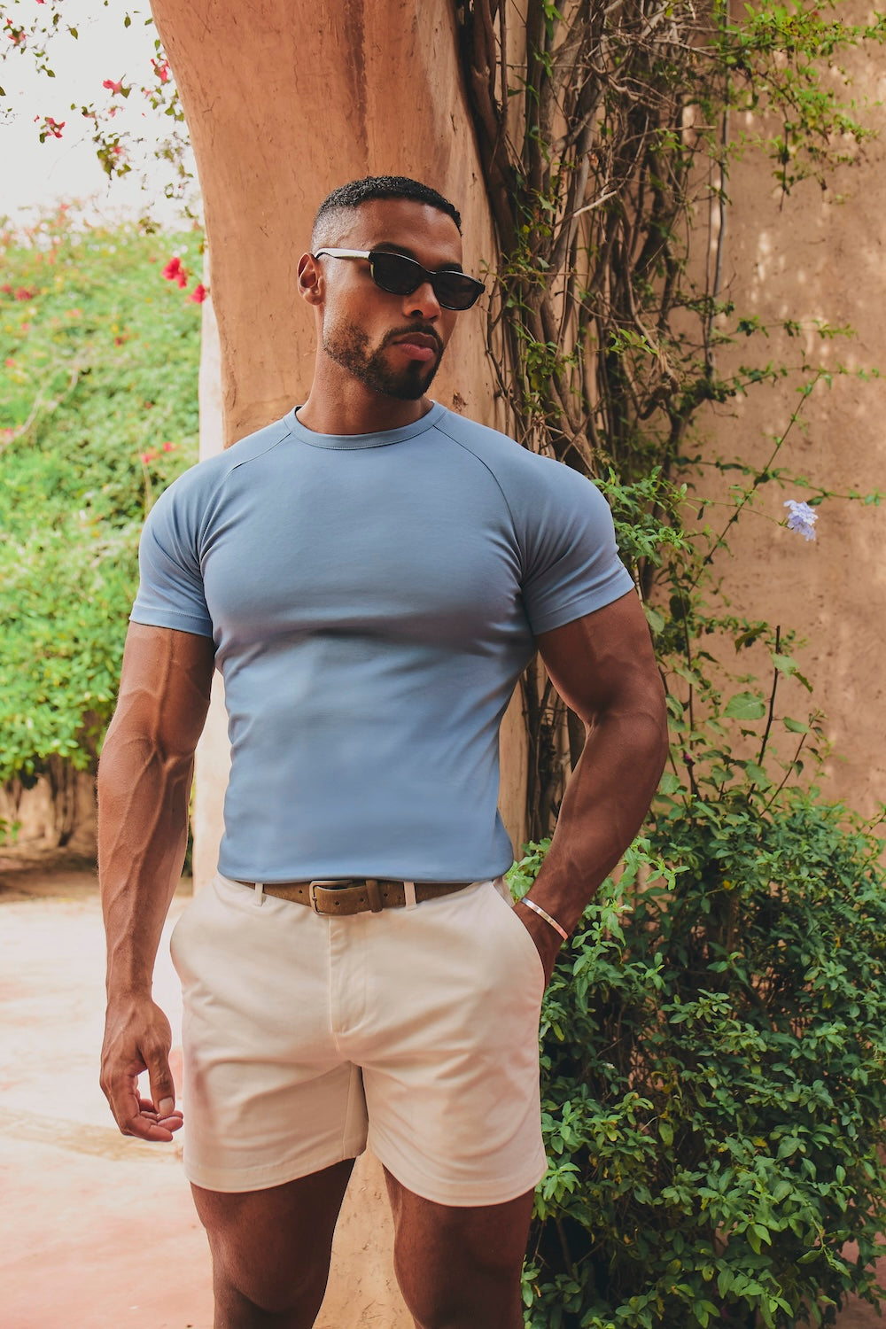 Mercerised Cotton T-Shirt in Steel Blue