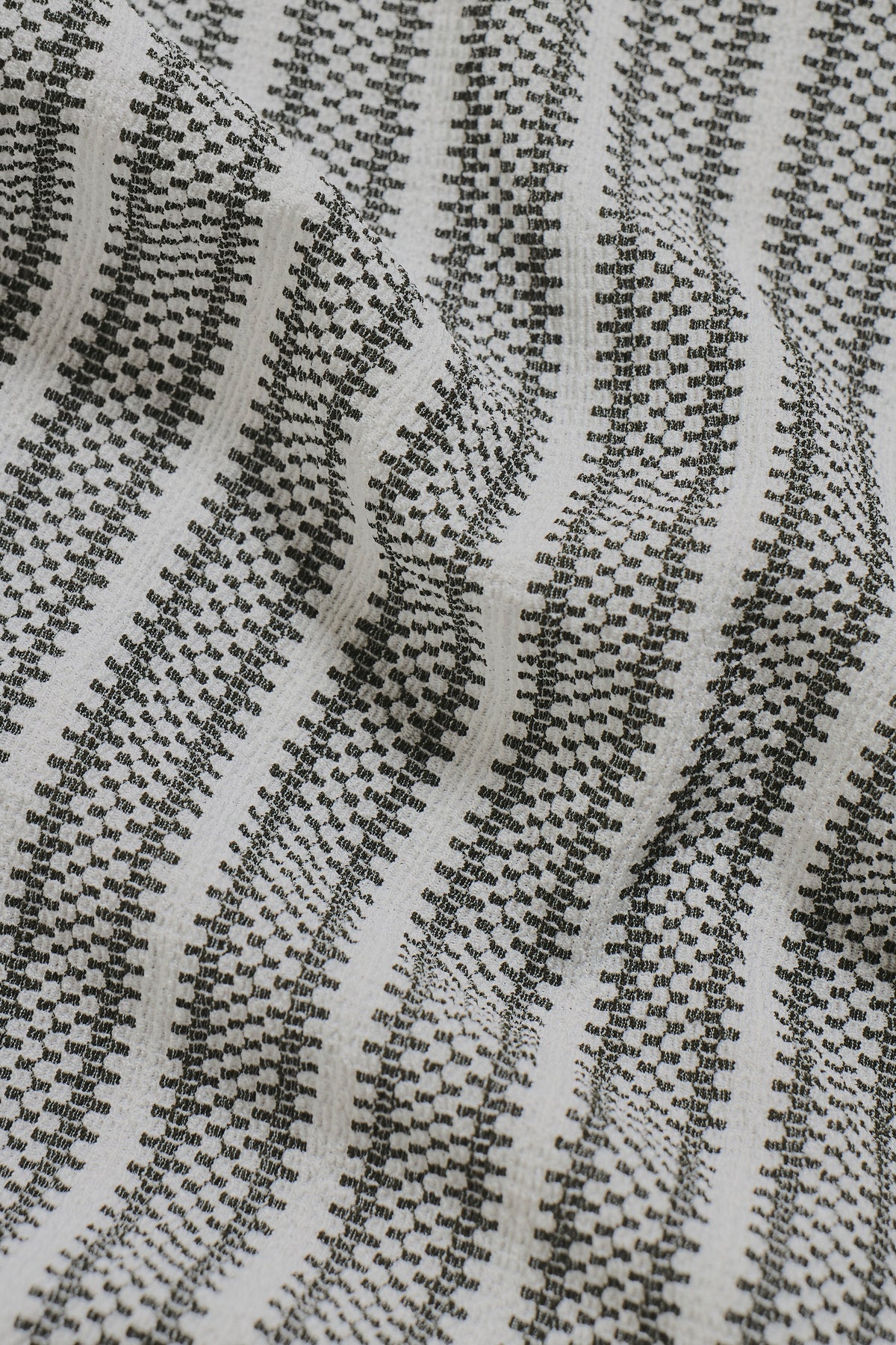 Stripe Crochet Cuban Collar Shirt in White and Grey