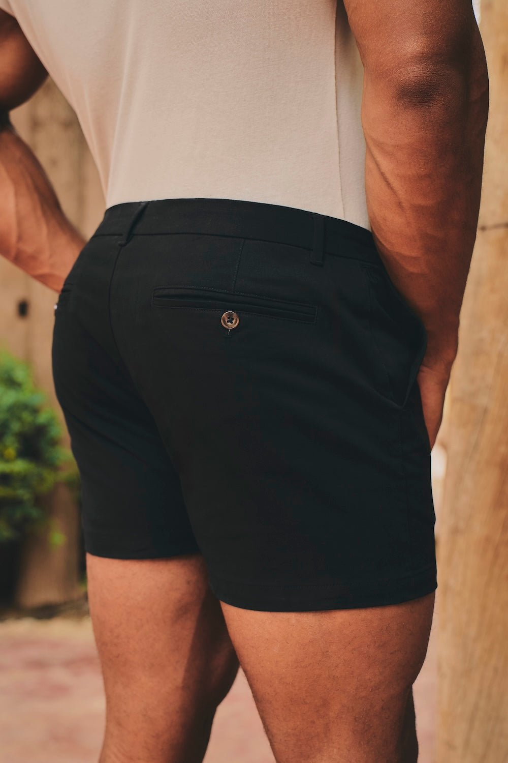 Muscle Fit Stretch Chino Shorts - Shorter Length in Black
