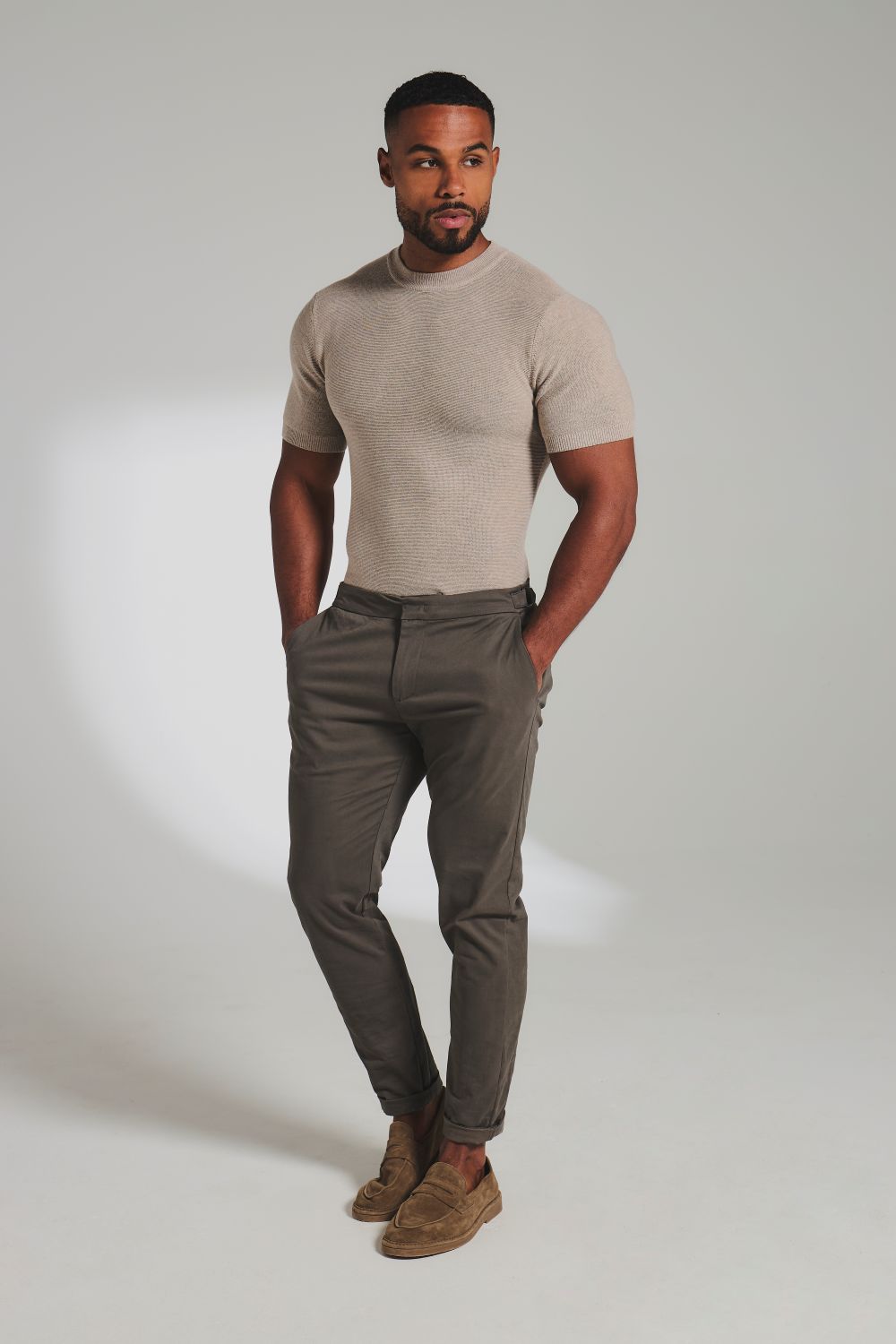 Textured Knitted Crew Neck T-Shirt in Neutral