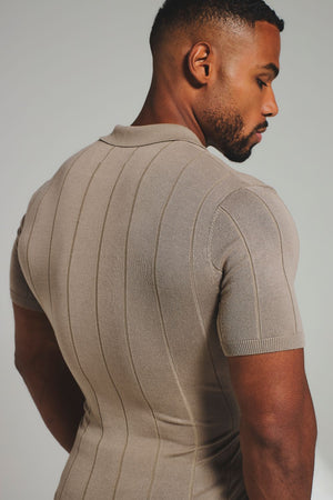 Ribbed Knitted Shirt in Mushroom