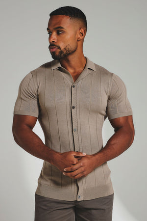 Ribbed Knitted Shirt in Mushroom