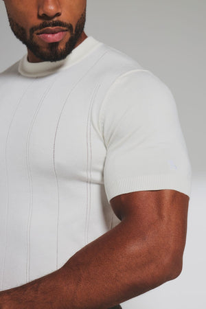 Vertical Stripe Knitted T-Shirt in Chalk