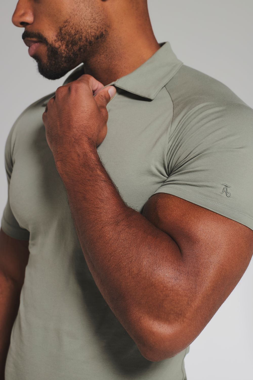 Essential Jersey Buttonless Polo Shirt in Soft Khaki