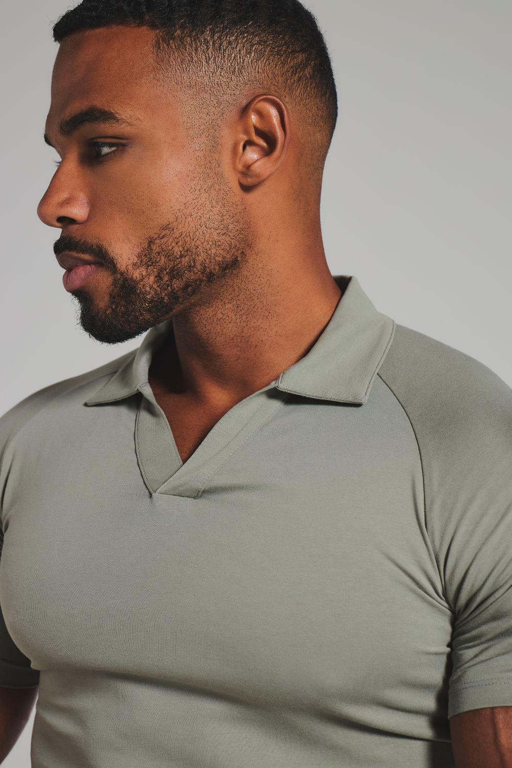 Essential Jersey Buttonless Polo Shirt in Soft Khaki